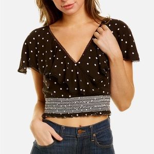 Alice + Olivia Polka Dot Reese Ruffle Trim Crop Top NWT Sz XL